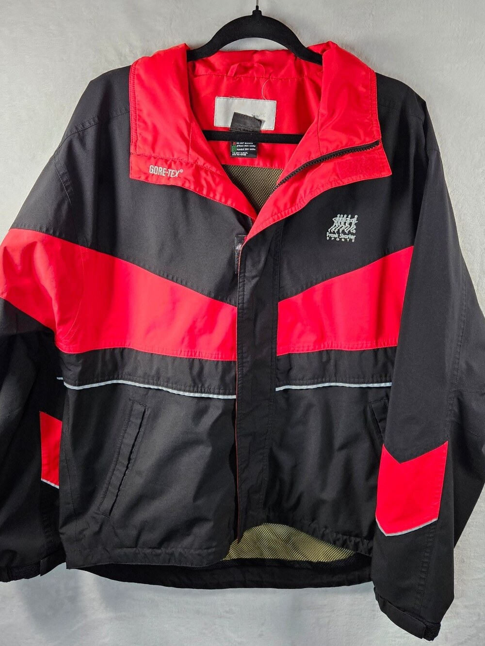 Frank Shorter Sports Gore-Tex Rain Jacket Black Red Colorblock Men's Size Large